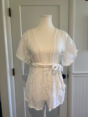 NWT ASOS White Gauze Wrap Romper with Tie Waist